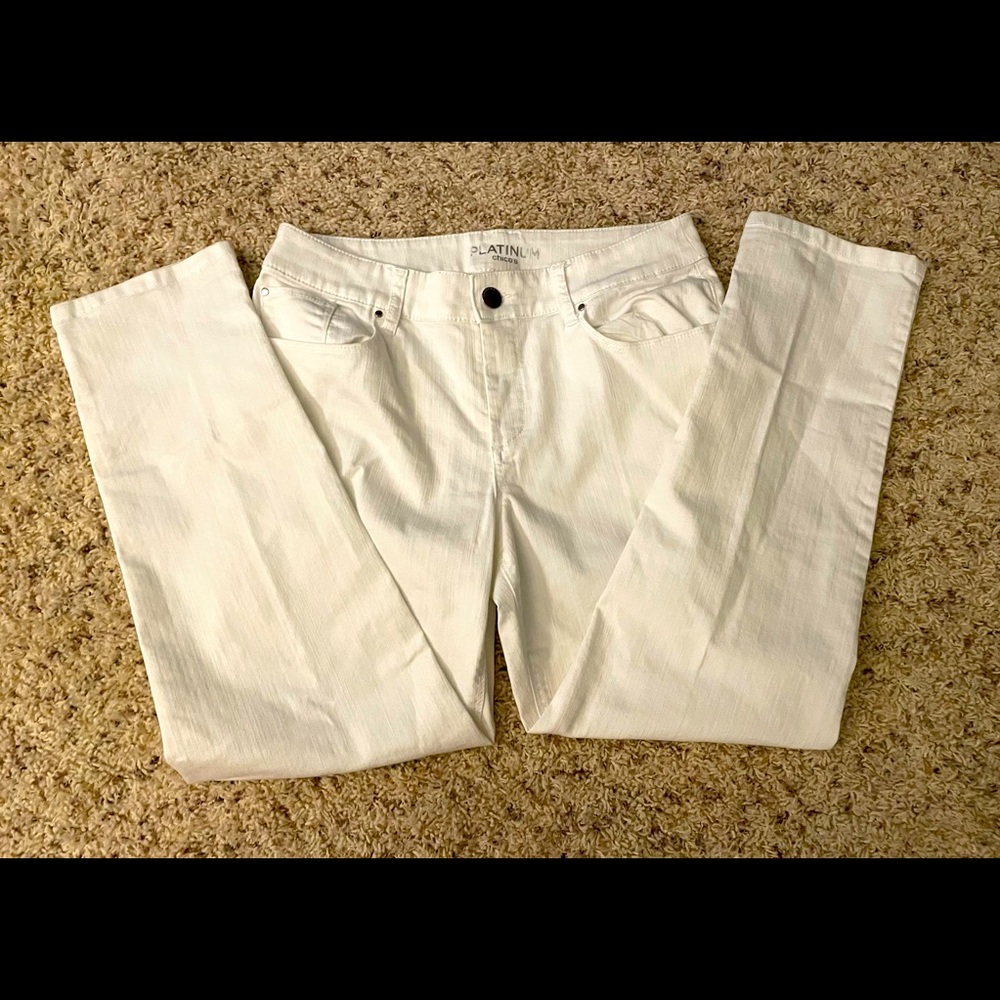Chico’s Platinum style white jeans. Size 1 (8) petite ankle.